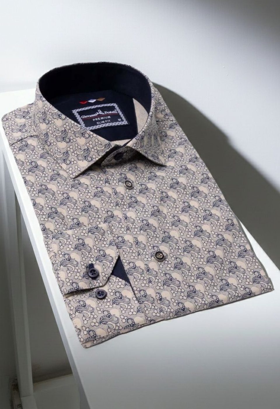 Slim Fit Uzun Kol Desenli Erkek Gömlek 3GMK321228002