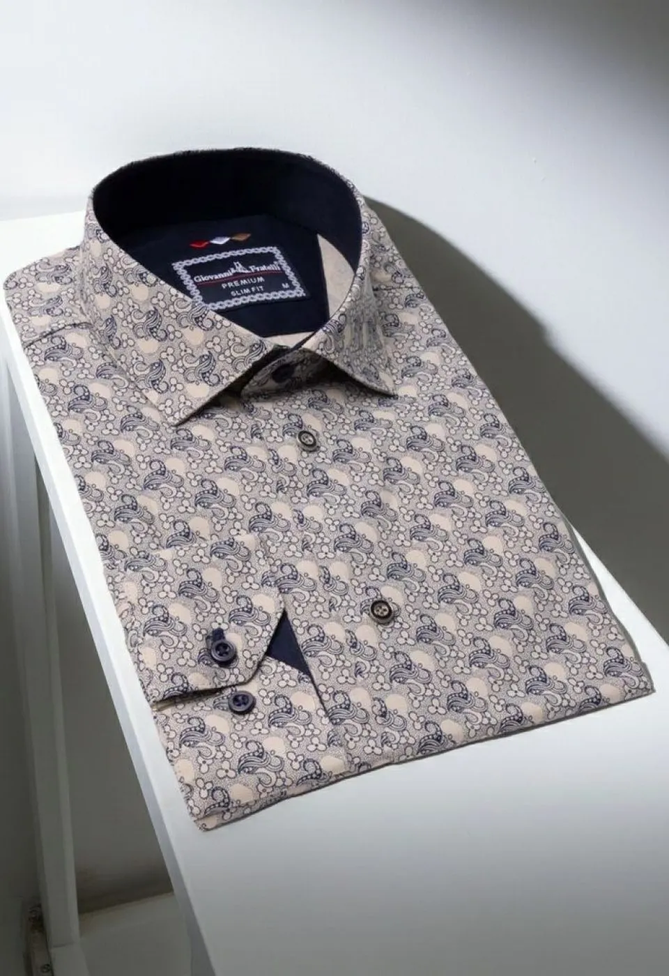 Slim Fit Uzun Kol Desenli Erkek Gömlek 3GMK321228002
