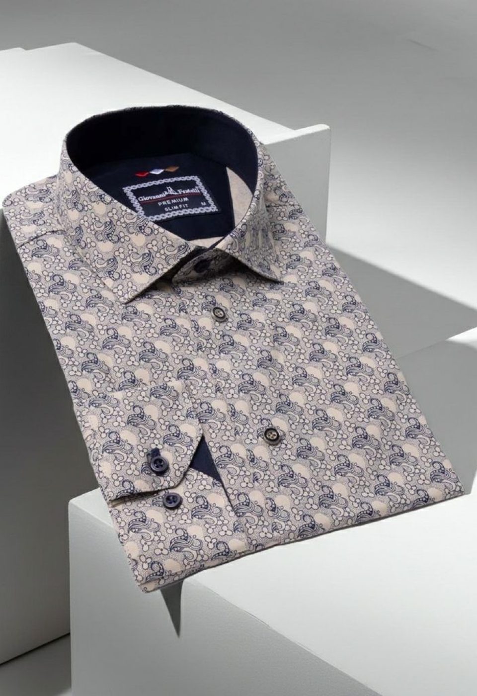 Slim Fit Uzun Kol Desenli Erkek Gömlek 3GMK321228002 - Giovanni Fratelli