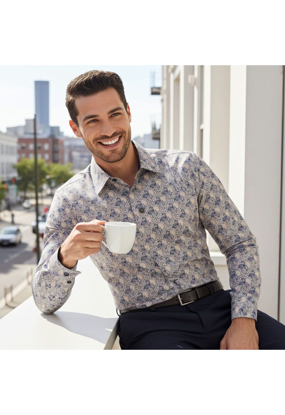 Slim Fit Uzun Kol Desenli Erkek Gömlek 3GMK321228002 - Giovanni Fratelli