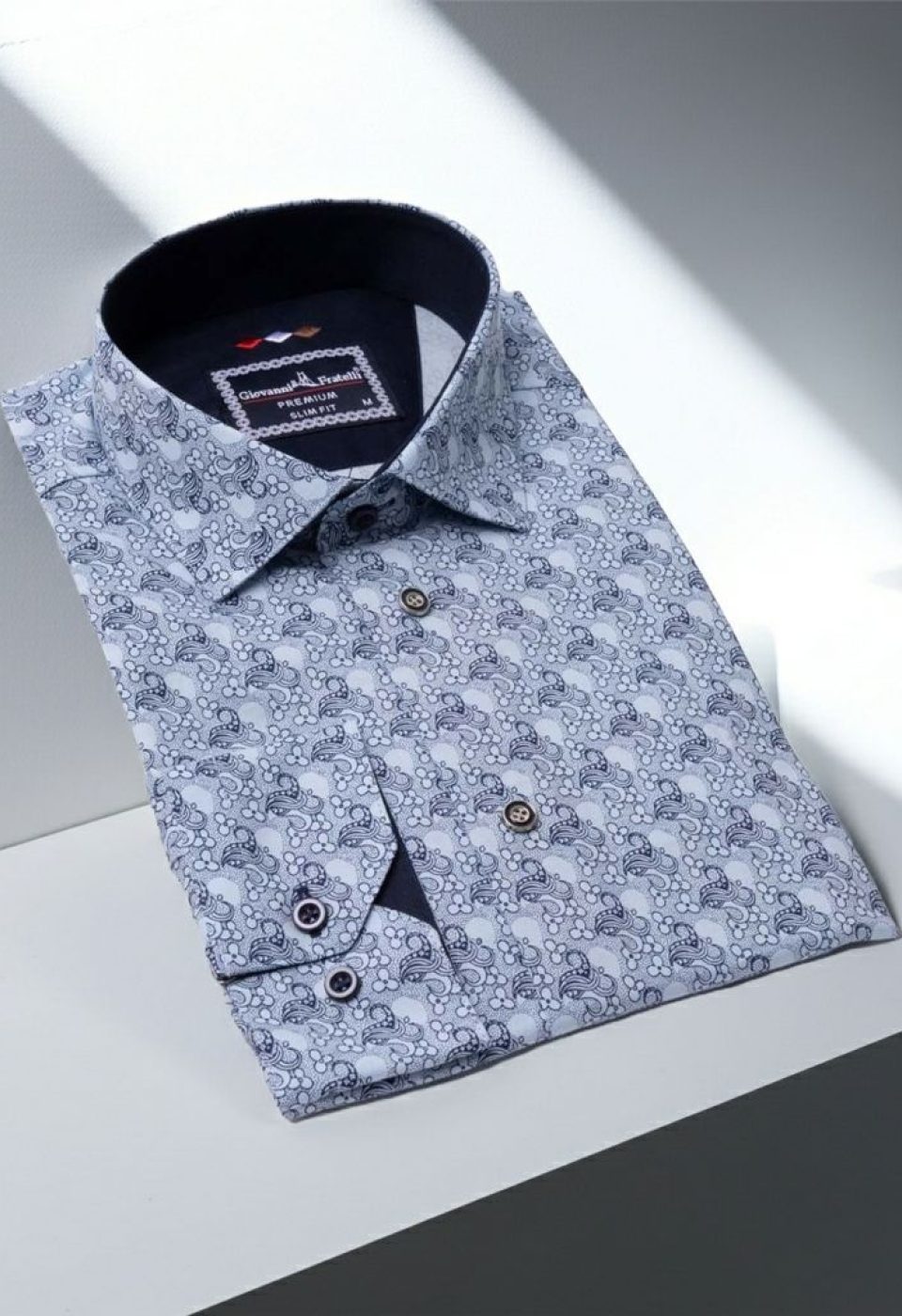 Slim Fit Uzun Kol Desenli Erkek Gömlek 3GMK321228003