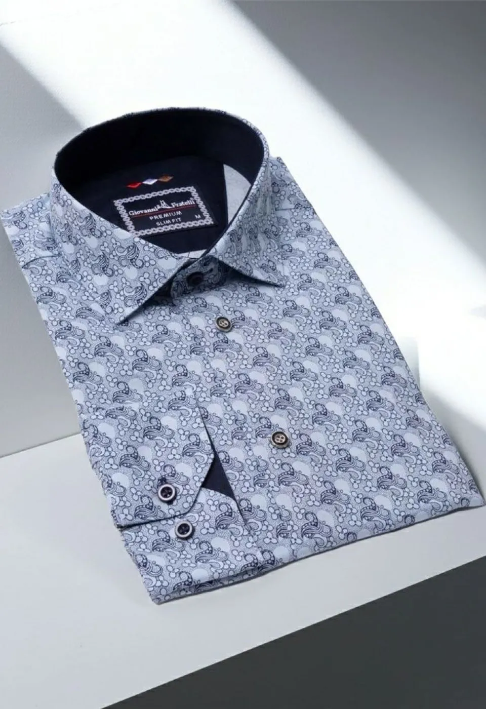 Slim Fit Uzun Kol Desenli Erkek Gömlek 3GMK321228003