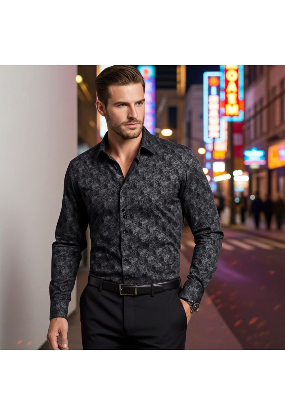 Slim Fit Uzun Kol Desenli Erkek Gömlek 3GMK321228009 - Giovanni Fratelli