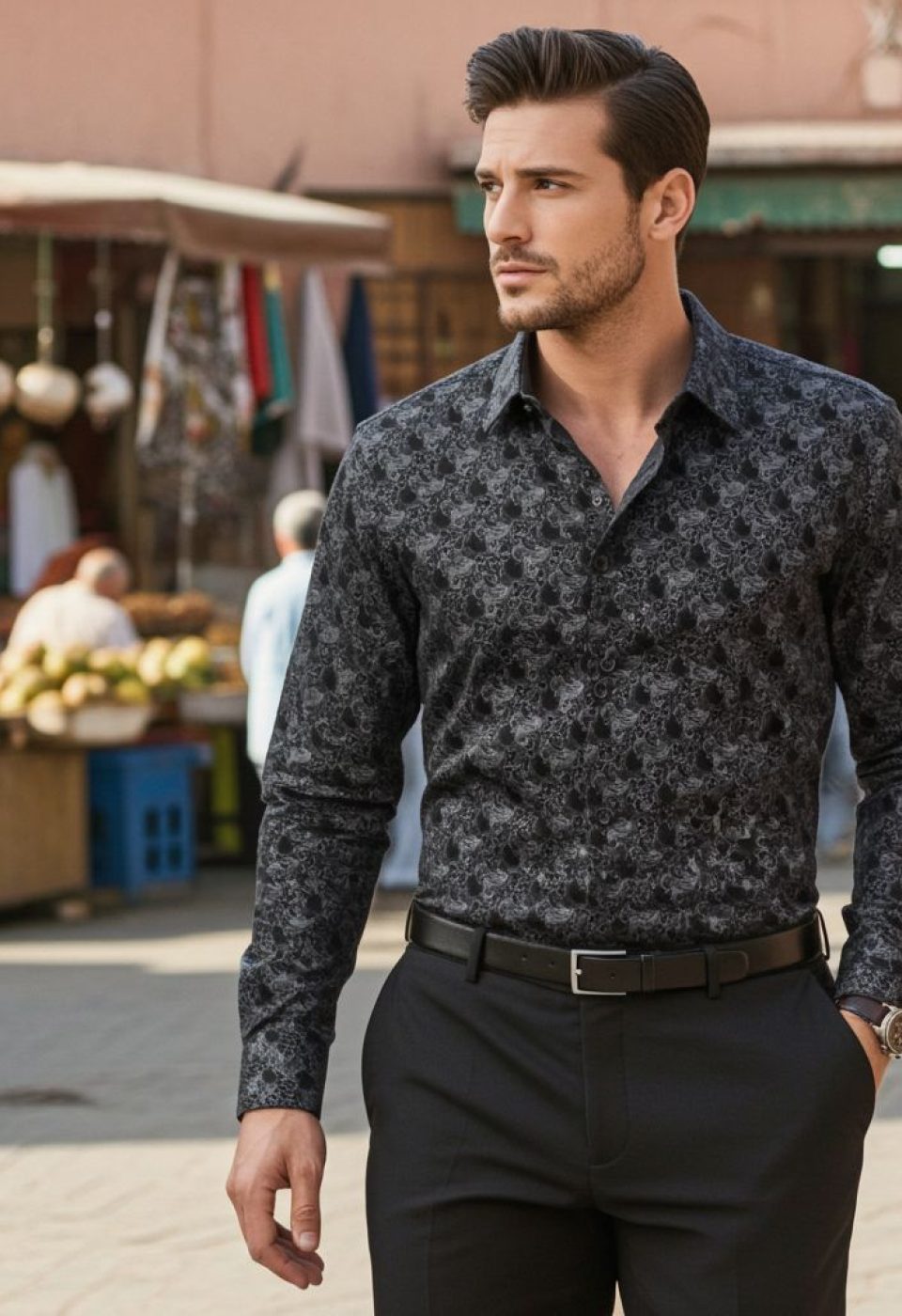 Slim Fit Uzun Kol Desenli Erkek Gömlek 3GMK321228009 - Giovanni Fratelli