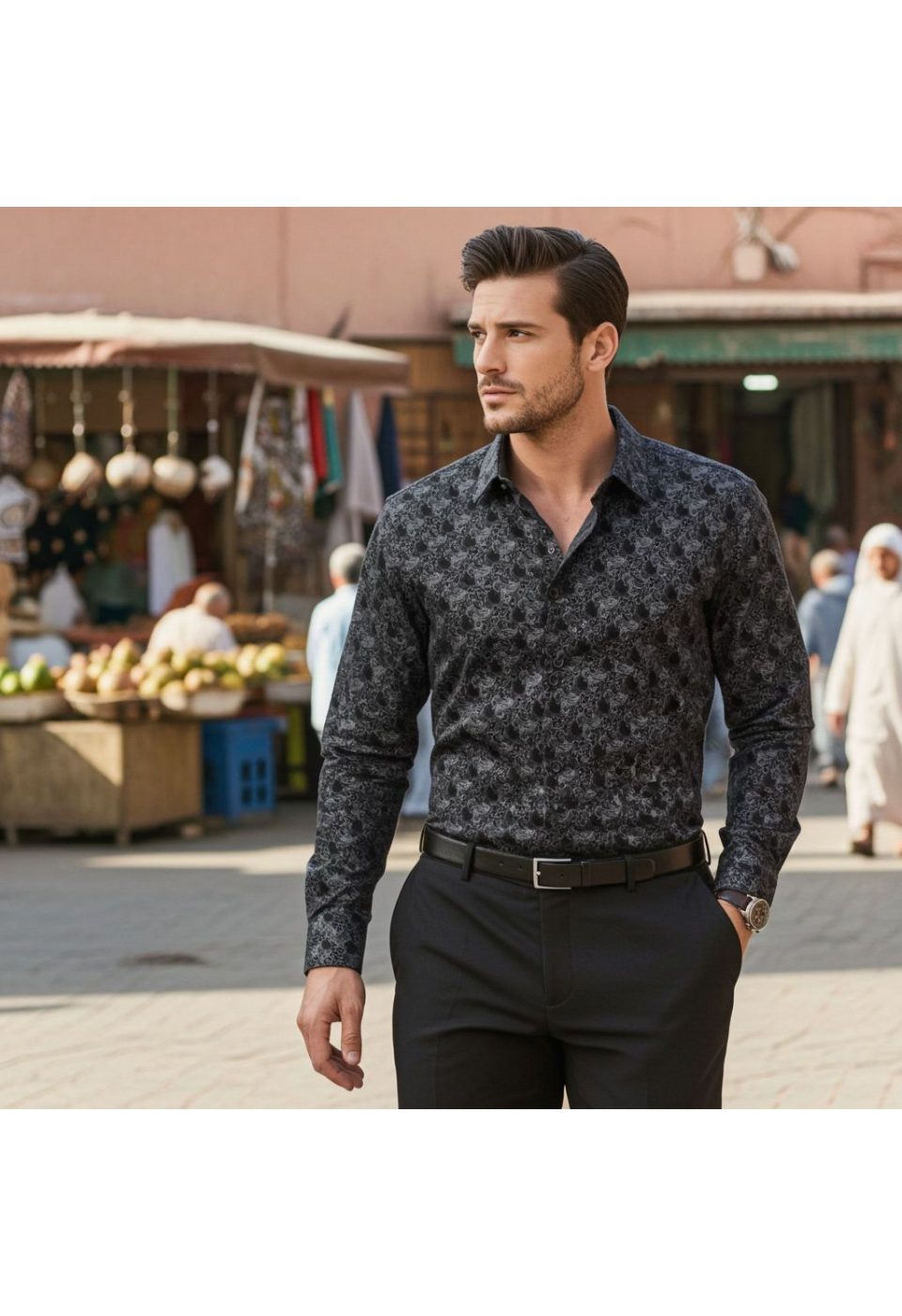 Slim Fit Uzun Kol Desenli Erkek Gömlek 3GMK321228009 - Giovanni Fratelli