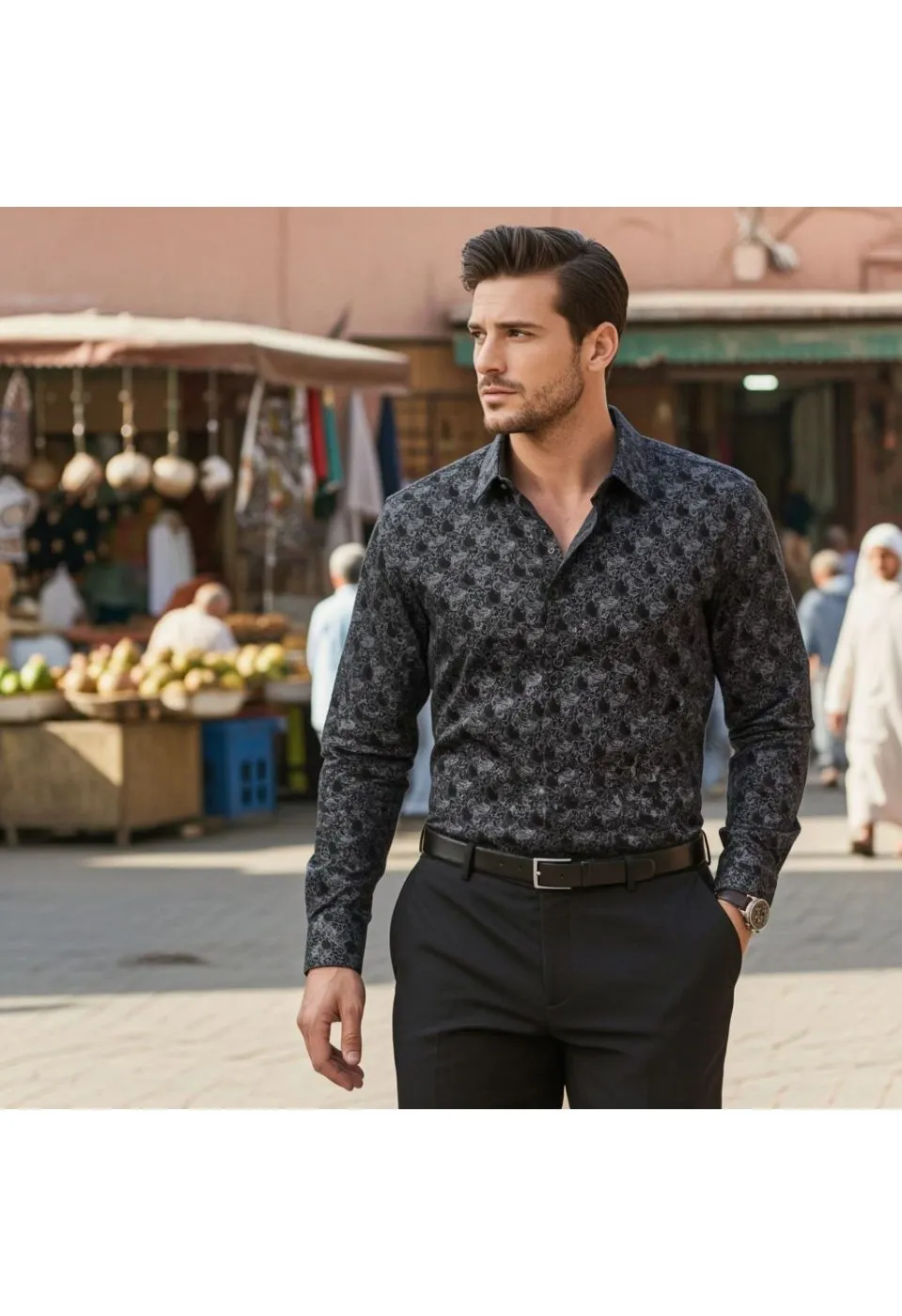 Slim Fit Uzun Kol Desenli Erkek Gömlek 3GMK321228009 - Giovanni Fratelli