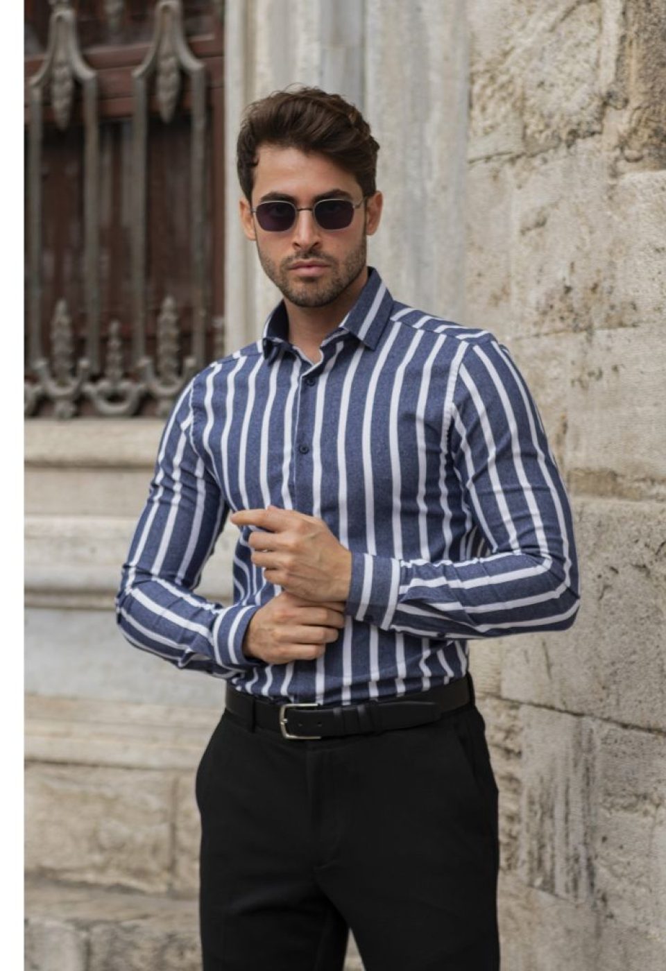 Slim Fit Uzun Kol Desenli Erkek Gömlek 3GMK311279005 - Giovanni Fratelli