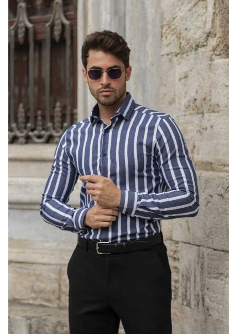 Slim Fit Uzun Kol Desenli Erkek Gömlek 3GMK311279005 - Giovanni Fratelli