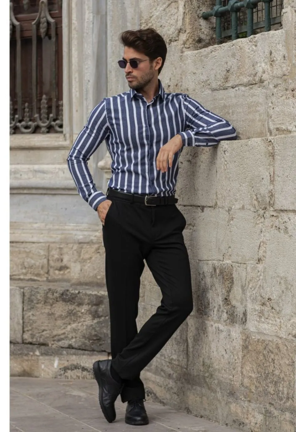 Slim Fit Uzun Kol Desenli Erkek Gömlek 3GMK311279005 - Giovanni Fratelli