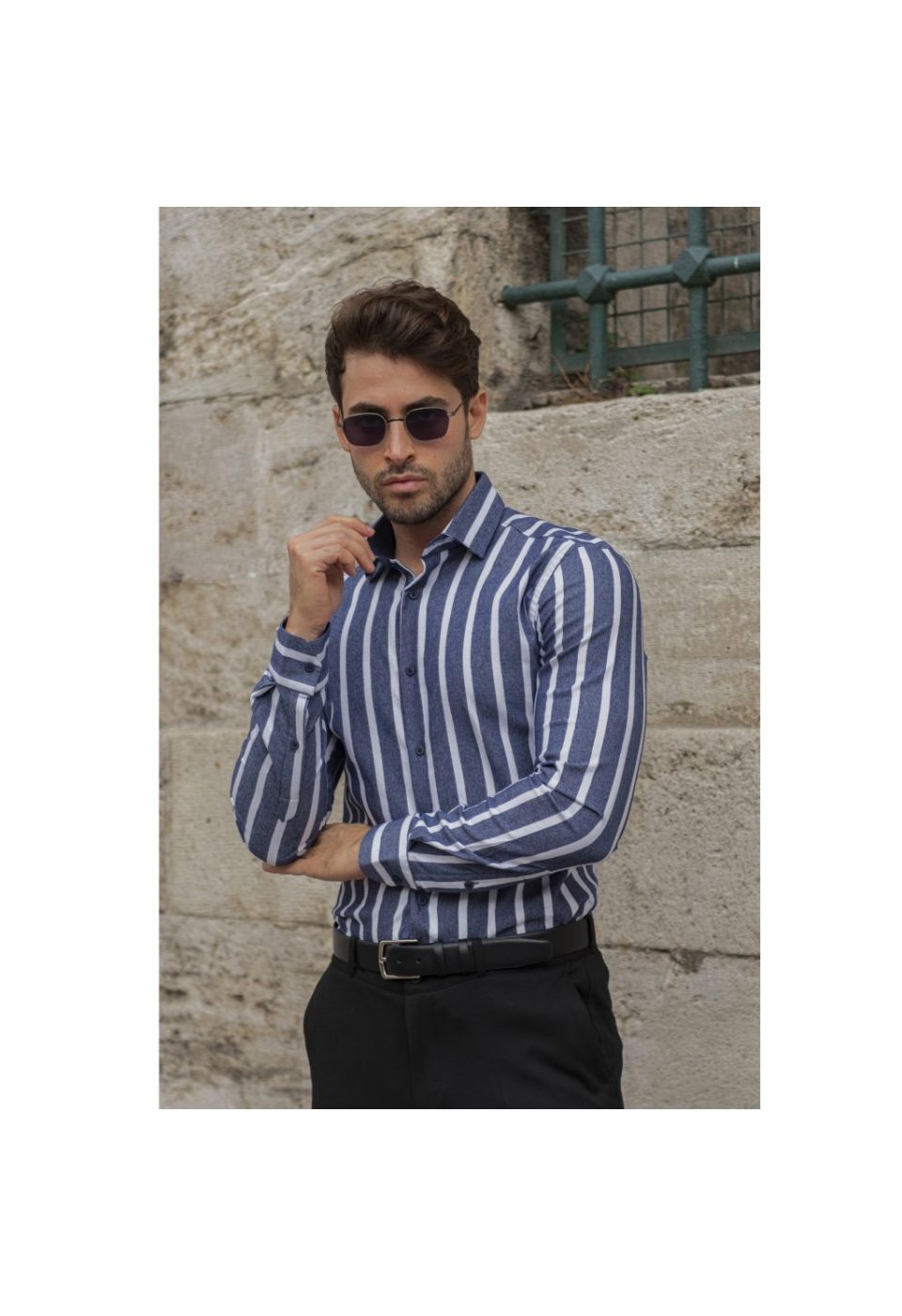 Slim Fit Uzun Kol Desenli Erkek Gömlek 3GMK311279005 - Giovanni Fratelli