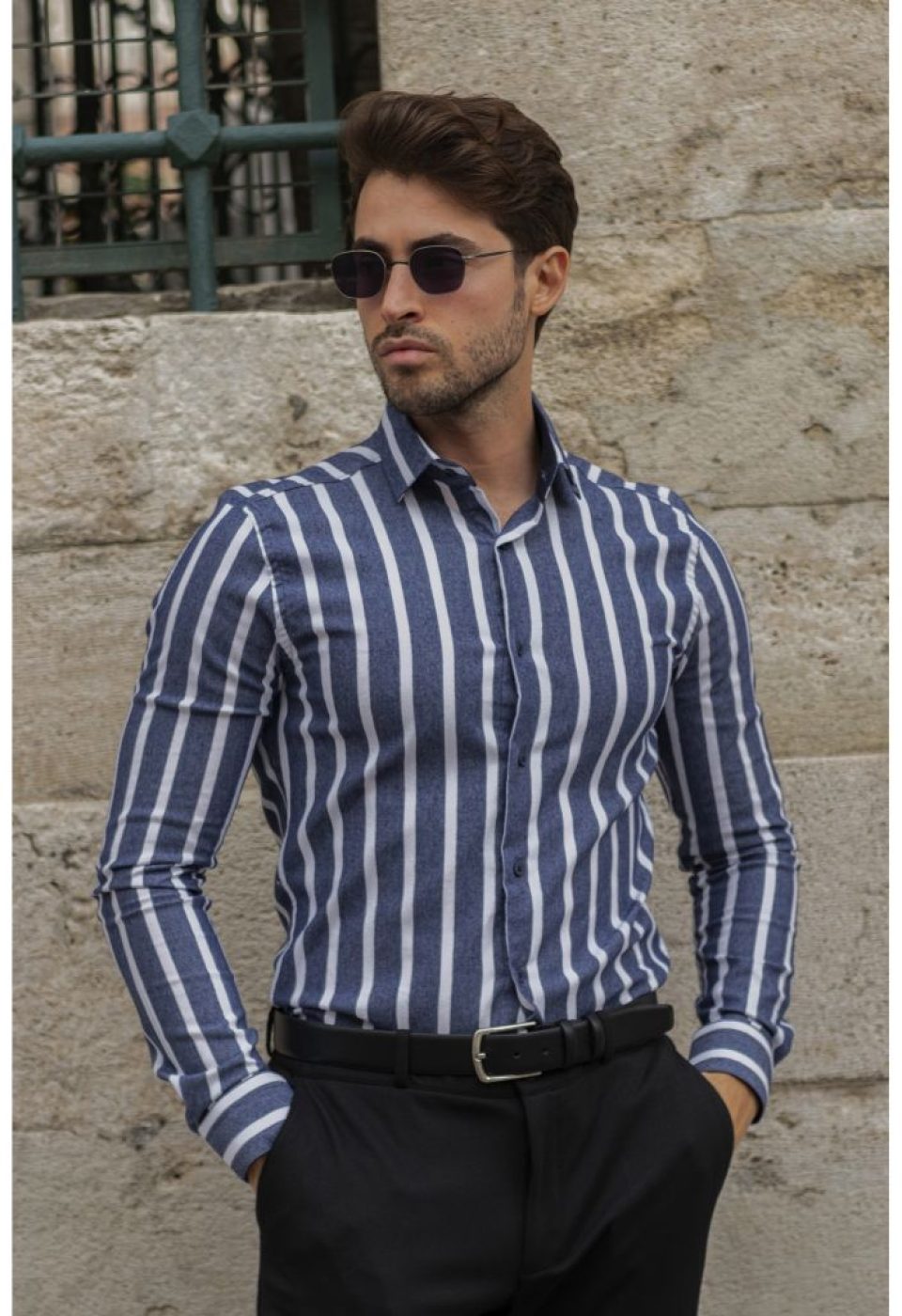 Slim Fit Uzun Kol Desenli Erkek Gömlek 3GMK311279005 - Giovanni Fratelli