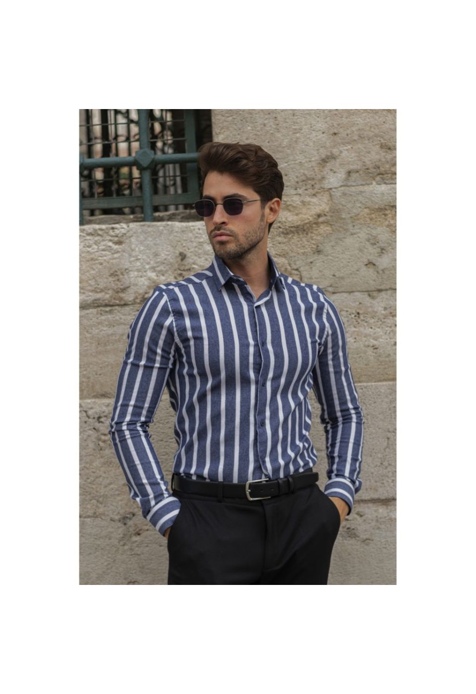 Slim Fit Uzun Kol Desenli Erkek Gömlek 3GMK311279005 - Giovanni Fratelli
