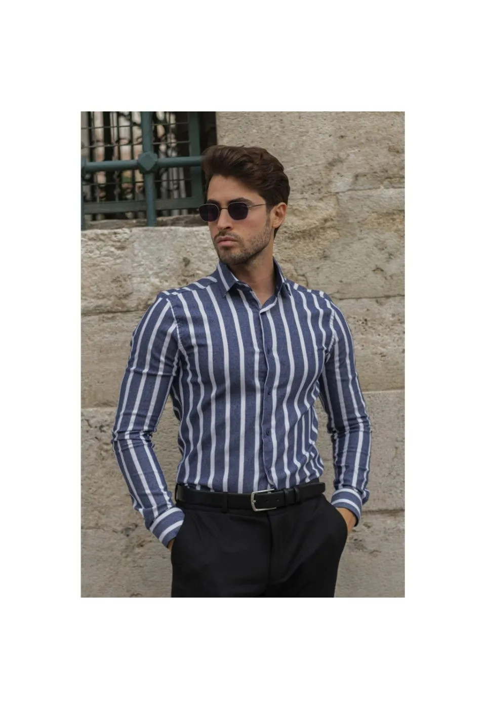 Slim Fit Uzun Kol Desenli Erkek Gömlek 3GMK311279005 - Giovanni Fratelli