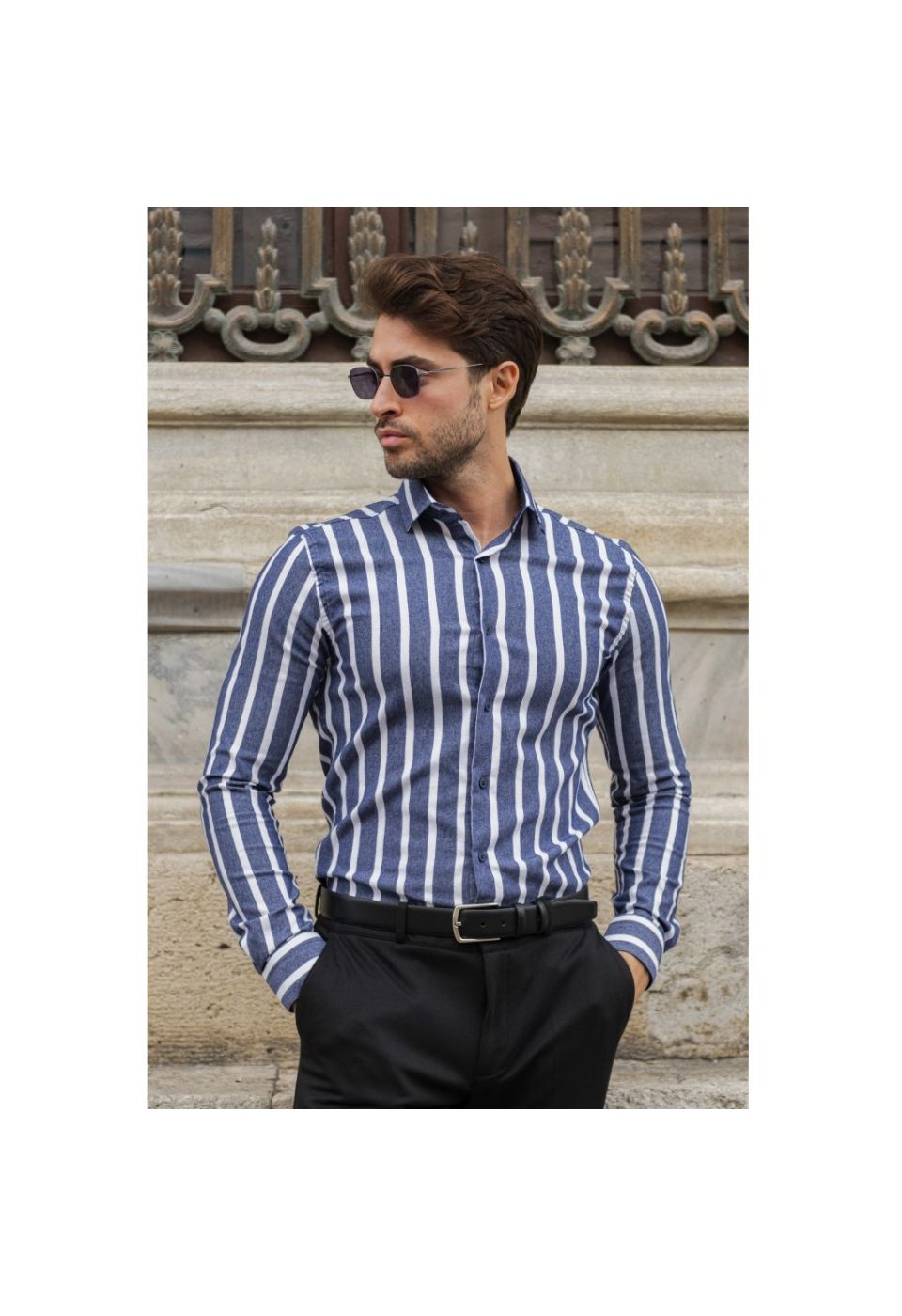 Slim Fit Uzun Kol Desenli Erkek Gömlek 3GMK311279005 - Giovanni Fratelli