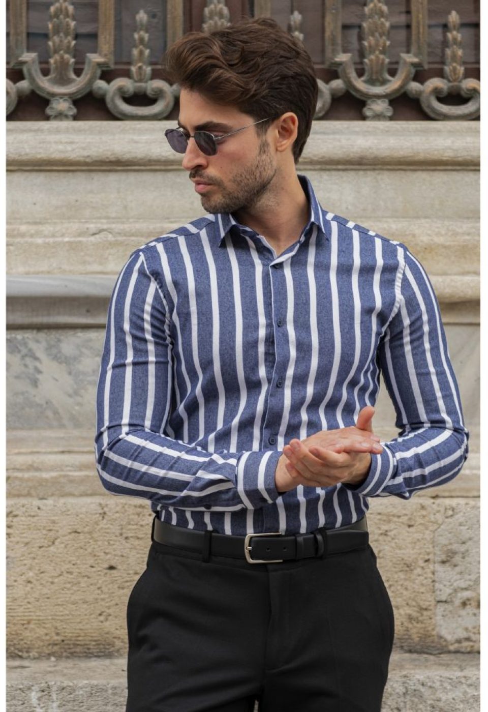 Slim Fit Uzun Kol Desenli Erkek Gömlek 3GMK311279005 - Giovanni Fratelli