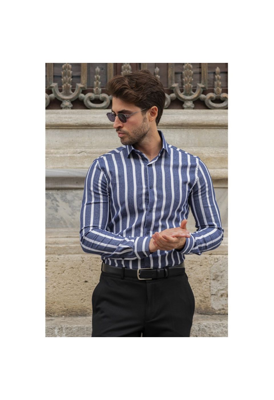 Slim Fit Uzun Kol Desenli Erkek Gömlek 3GMK311279005 - Giovanni Fratelli