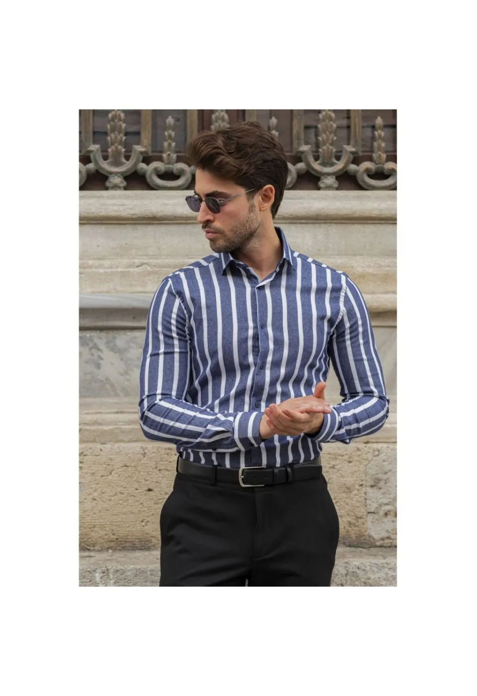 Slim Fit Uzun Kol Desenli Erkek Gömlek 3GMK311279005 - Giovanni Fratelli