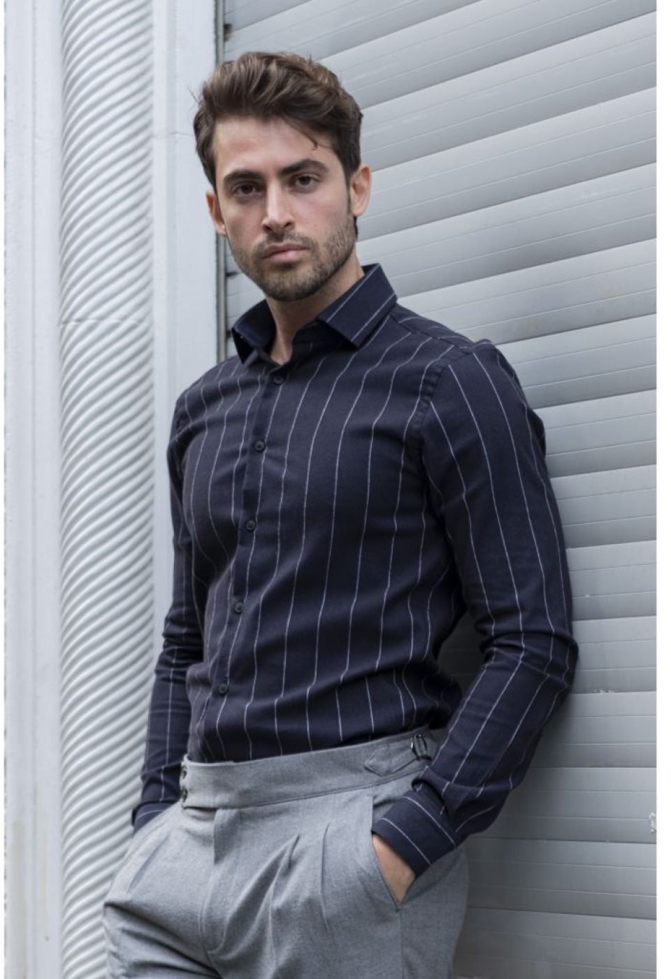 Slim Fit Uzun Kol Desenli Erkek Gömlek 3GMK311279010