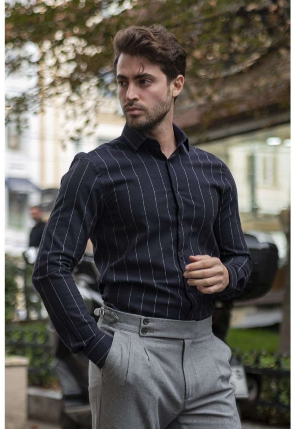 Slim Fit Uzun Kol Desenli Erkek Gömlek 3GMK311279010