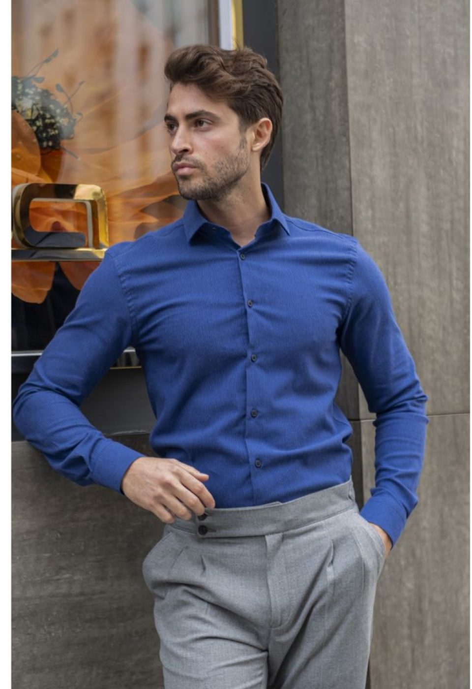 Slim Fit Uzun Kol Desenli Erkek Gömlek 3GMK311279015