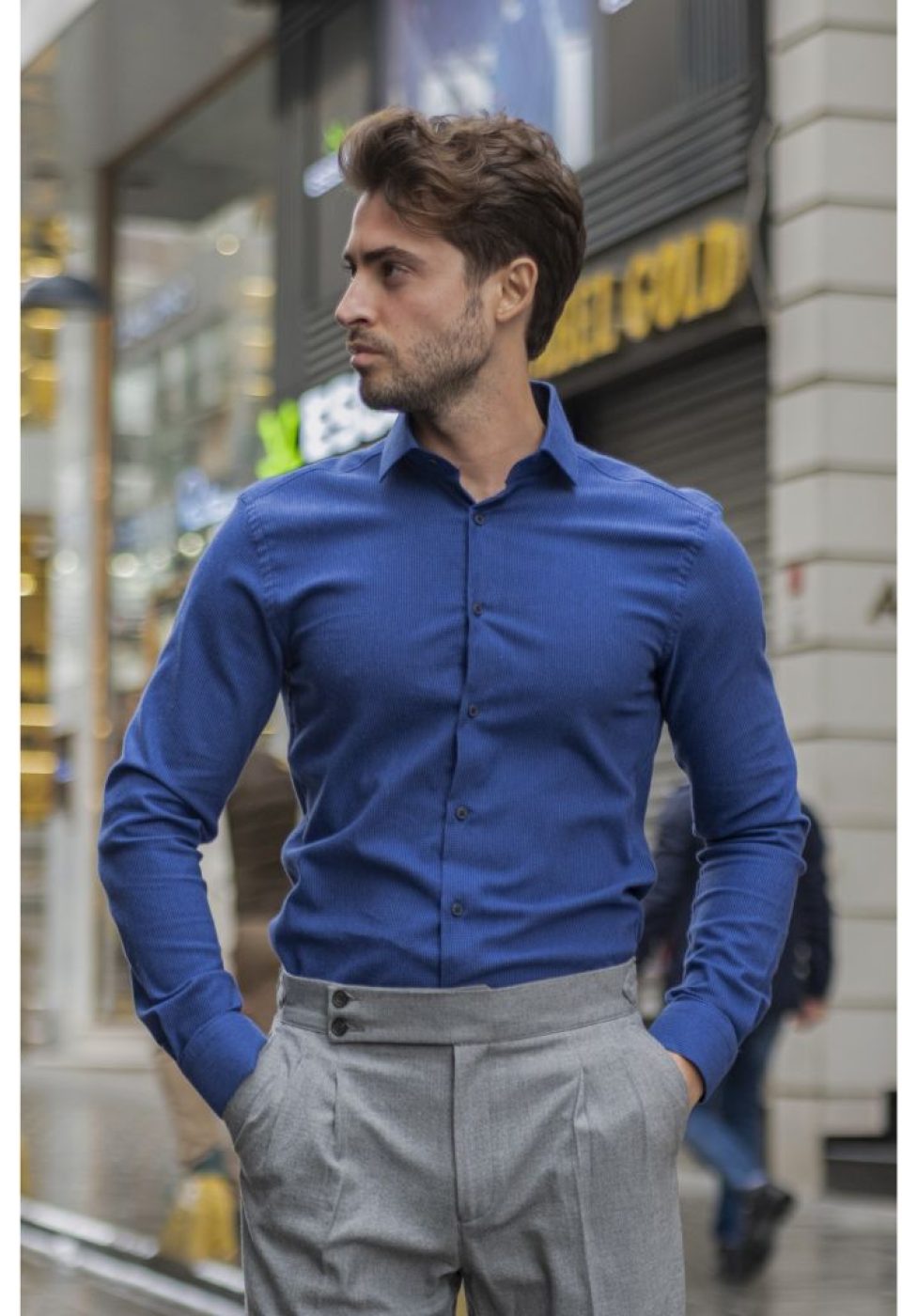 Slim Fit Uzun Kol Desenli Erkek Gömlek 3GMK311279015 - Giovanni Fratelli