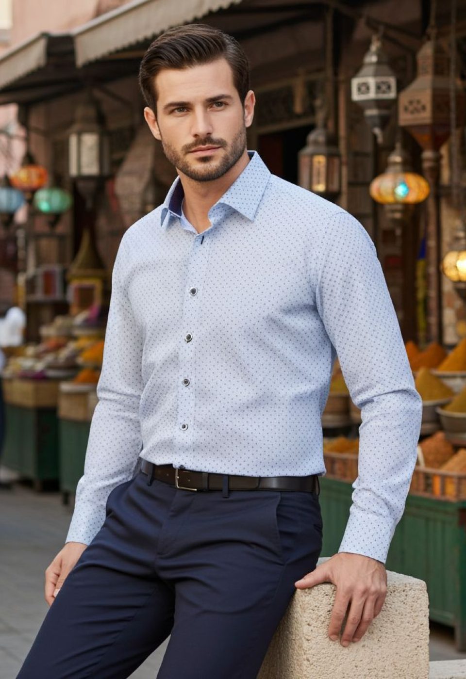 Slim Fit Uzun Kol Desenli Erkek Gömlek 3GMK311284001
