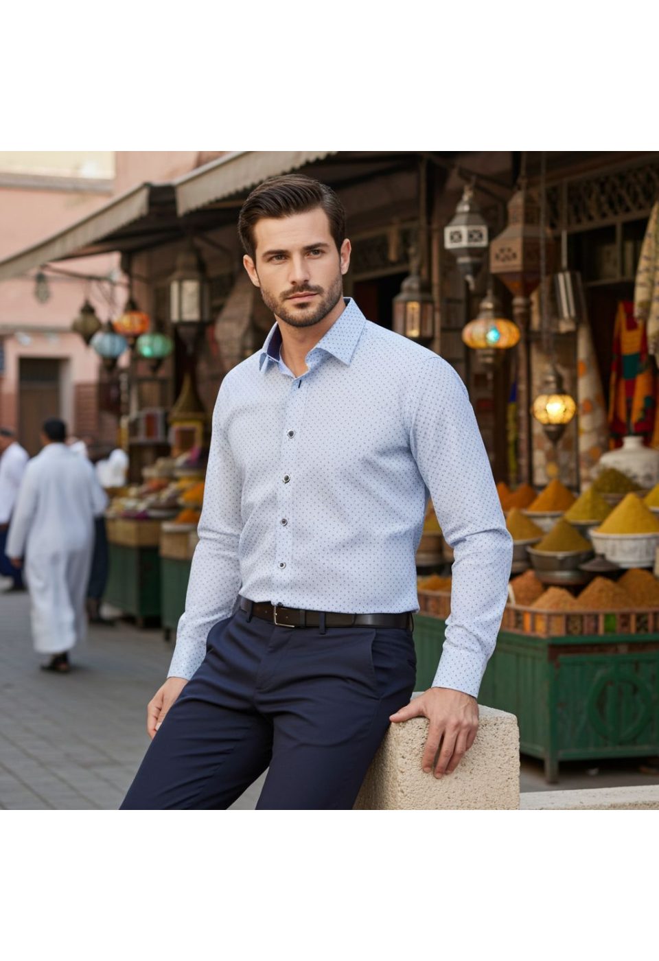 Slim Fit Uzun Kol Desenli Erkek Gömlek 3GMK311284001 - Giovanni Fratelli