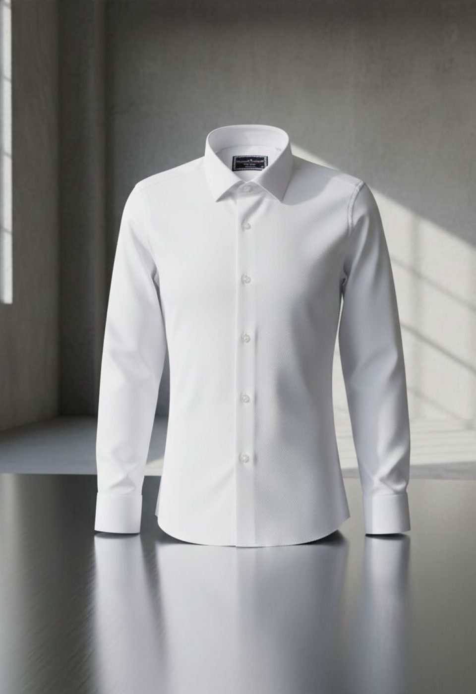 Slim Fit Kol Düğmeli Düz Renk Armürlü Jakar Erkek Gömlek 3GMK321319001