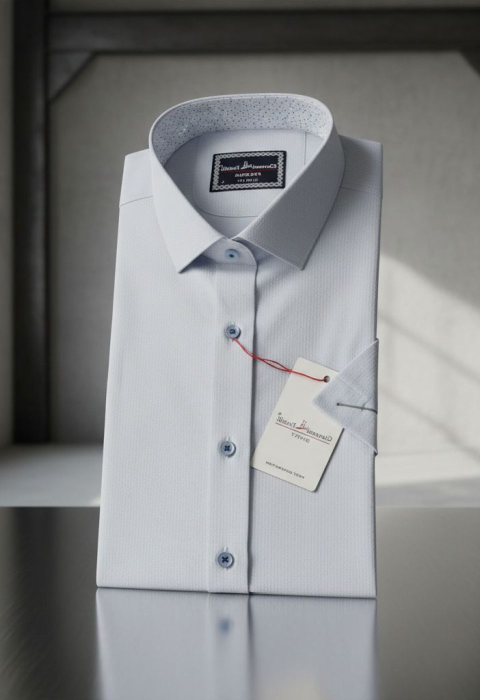 Slim Fit Kısa Kol Desenli Armürlü Jakar Erkek Gömlek 3GMK321412001