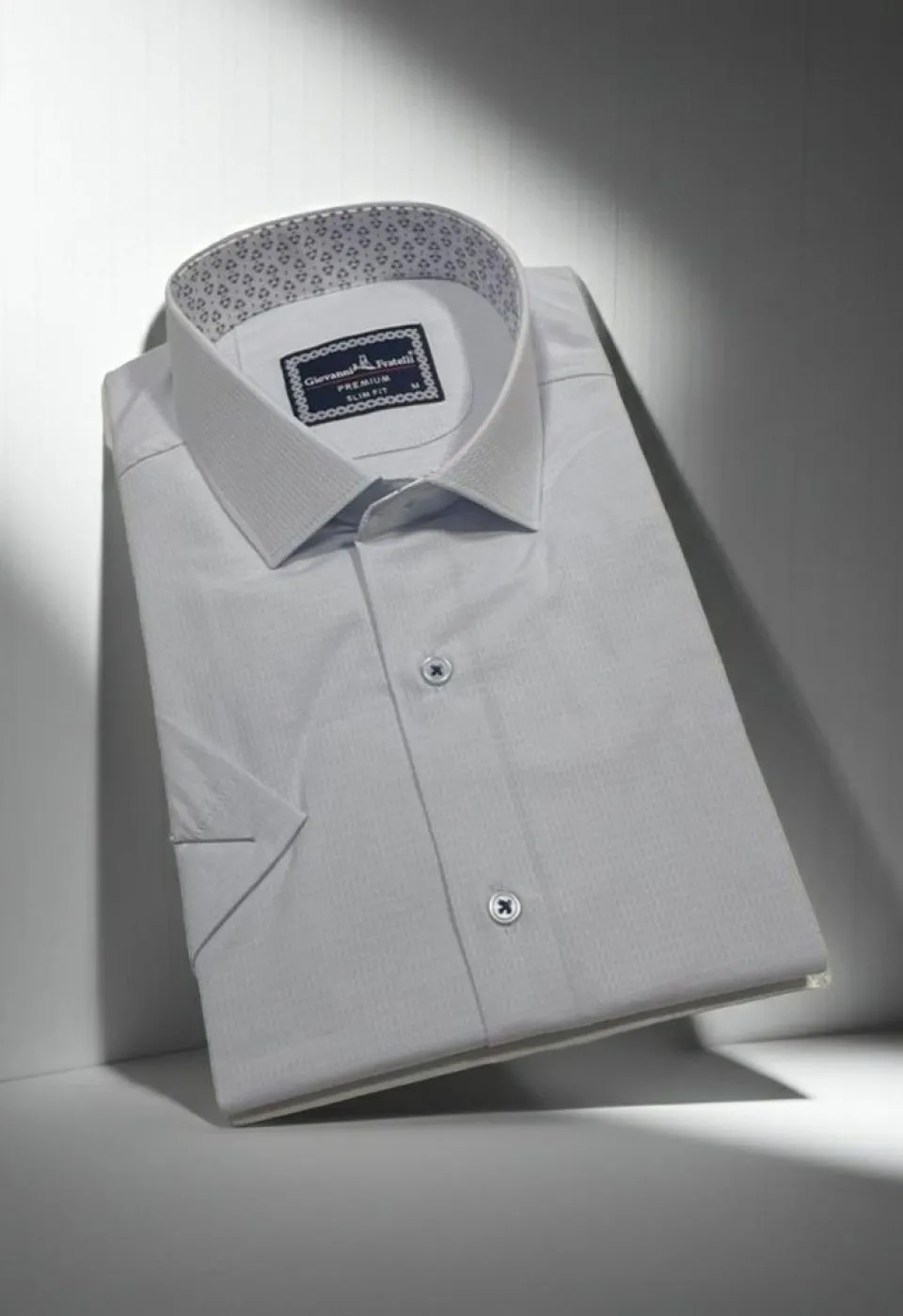 Slim Fit Kısa Kol Desenli Armürlü Jakar Erkek Gömlek 3GMK321412011