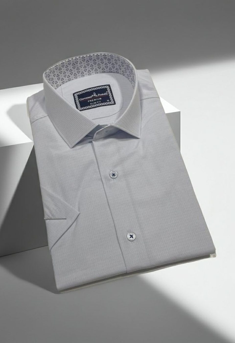 Slim Fit Kısa Kol Desenli Armürlü Jakar Erkek Gömlek 3GMK321412011