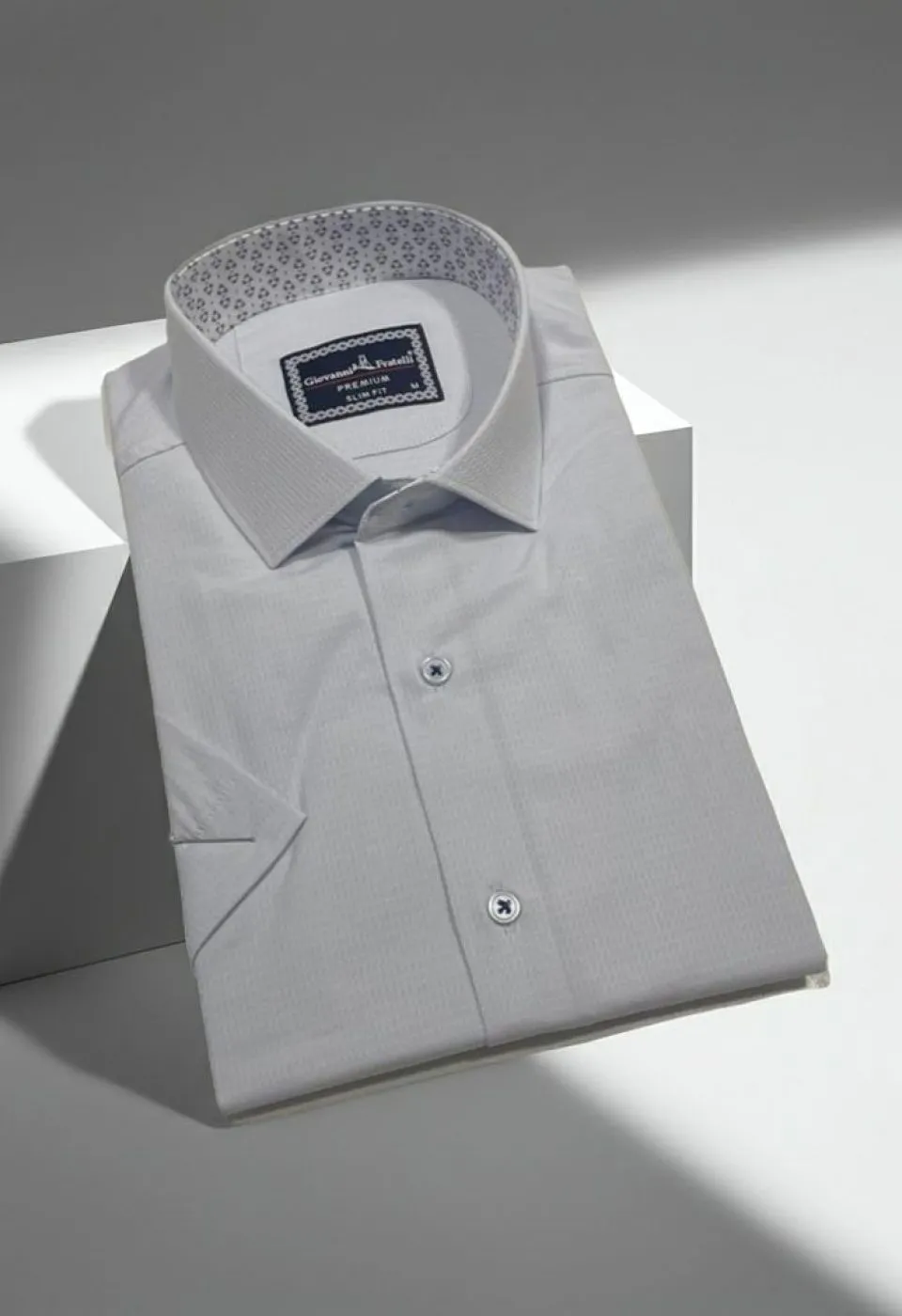 Slim Fit Kısa Kol Desenli Armürlü Jakar Erkek Gömlek 3GMK321412011