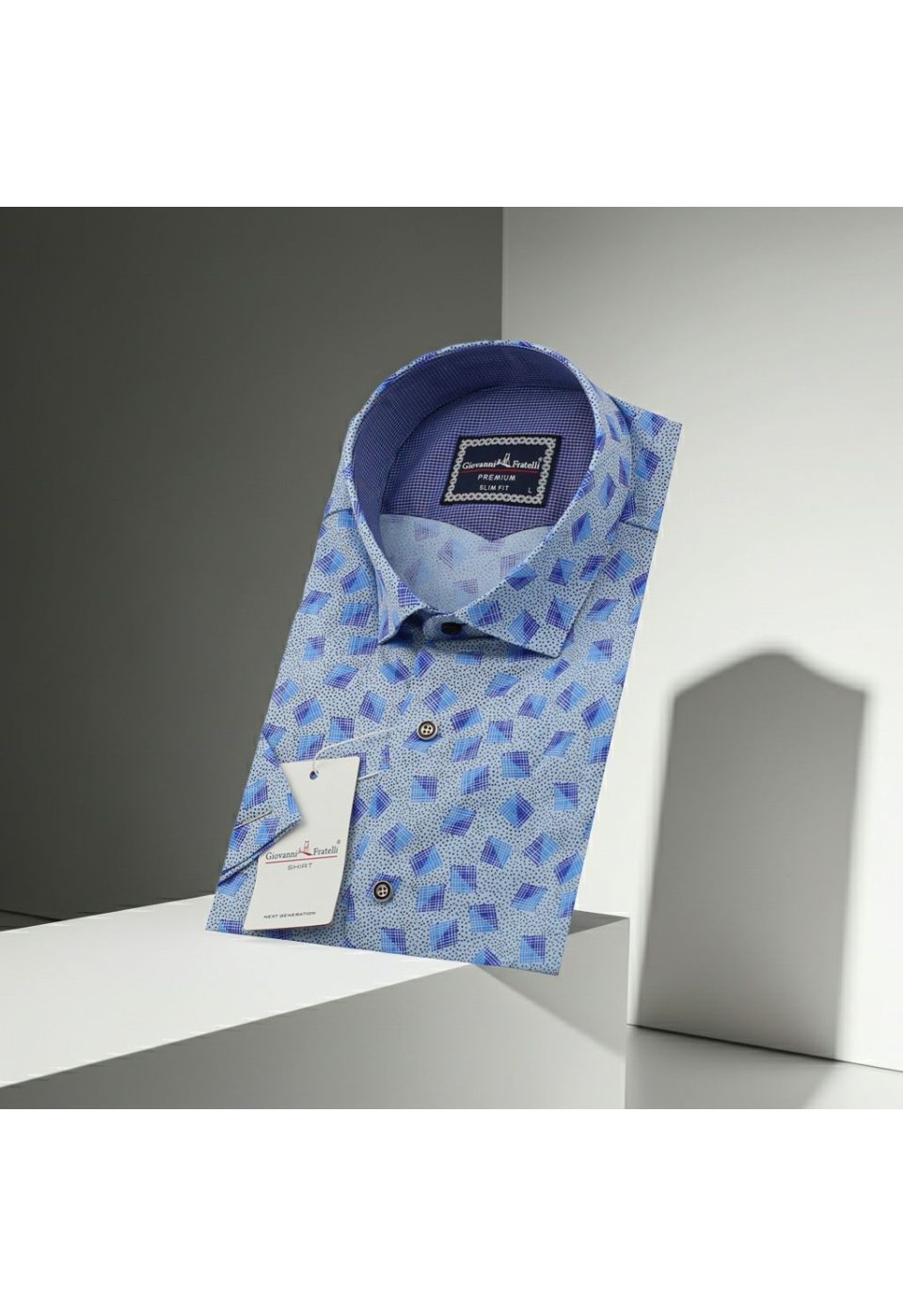 Slim Fit Kısa Kol Mavi Desenli Erkek Gömlek 3GMK321416002 - Giovanni Fratelli