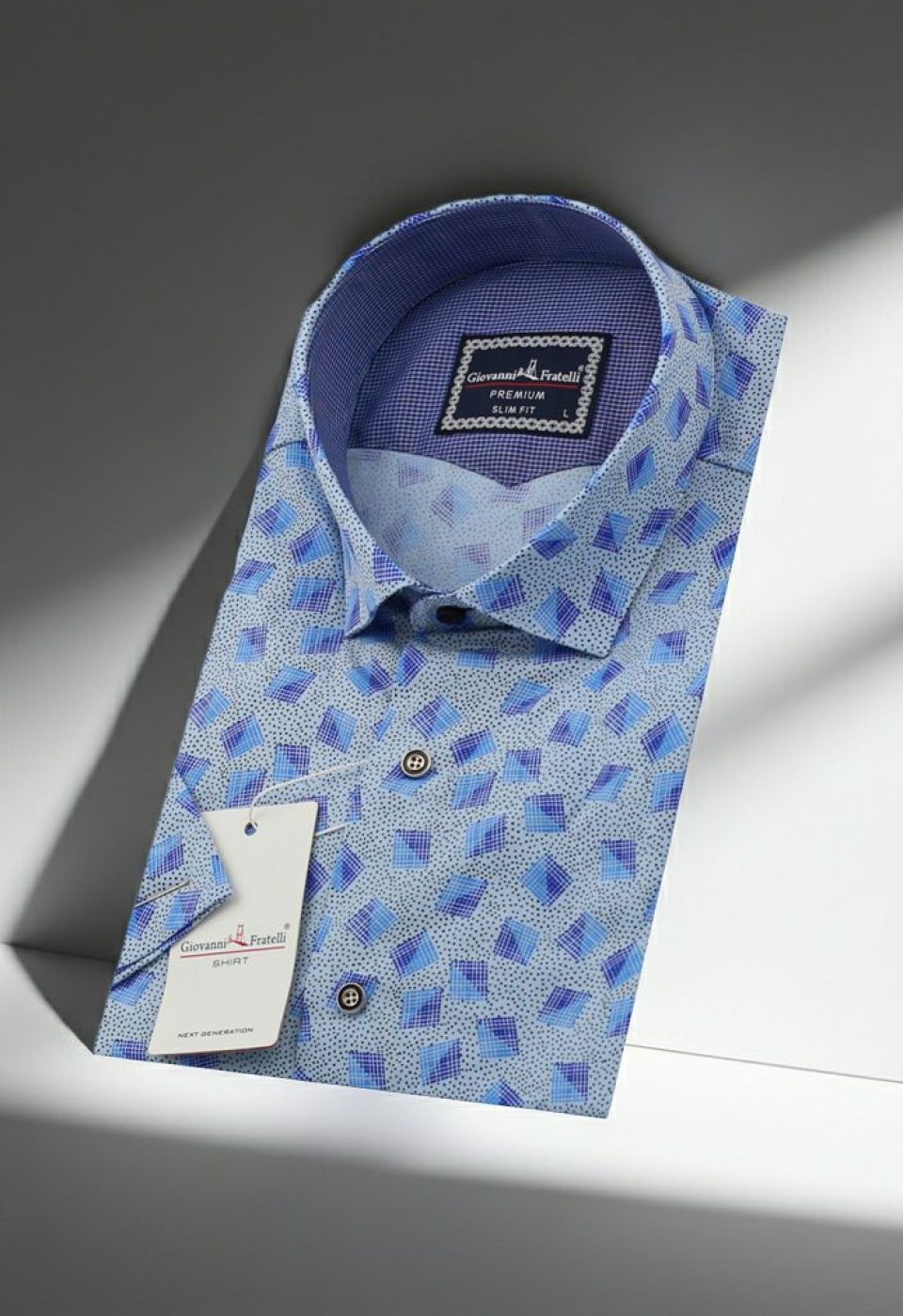 Slim Fit Kısa Kol Mavi Desenli Erkek Gömlek 3GMK321416002 - Giovanni Fratelli