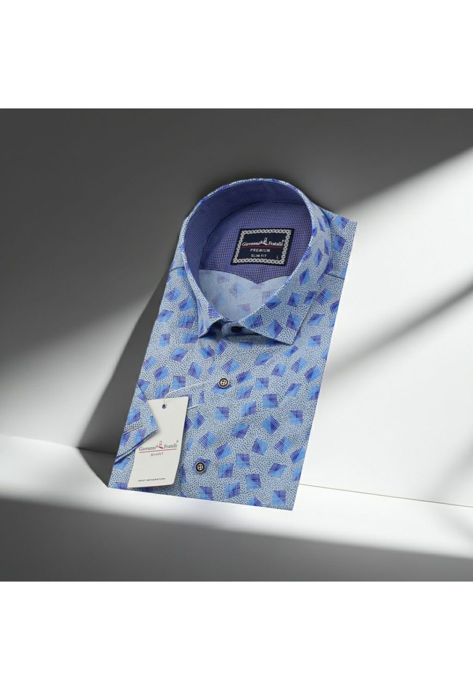 Slim Fit Kısa Kol Mavi Desenli Erkek Gömlek 3GMK321416002 - Giovanni Fratelli