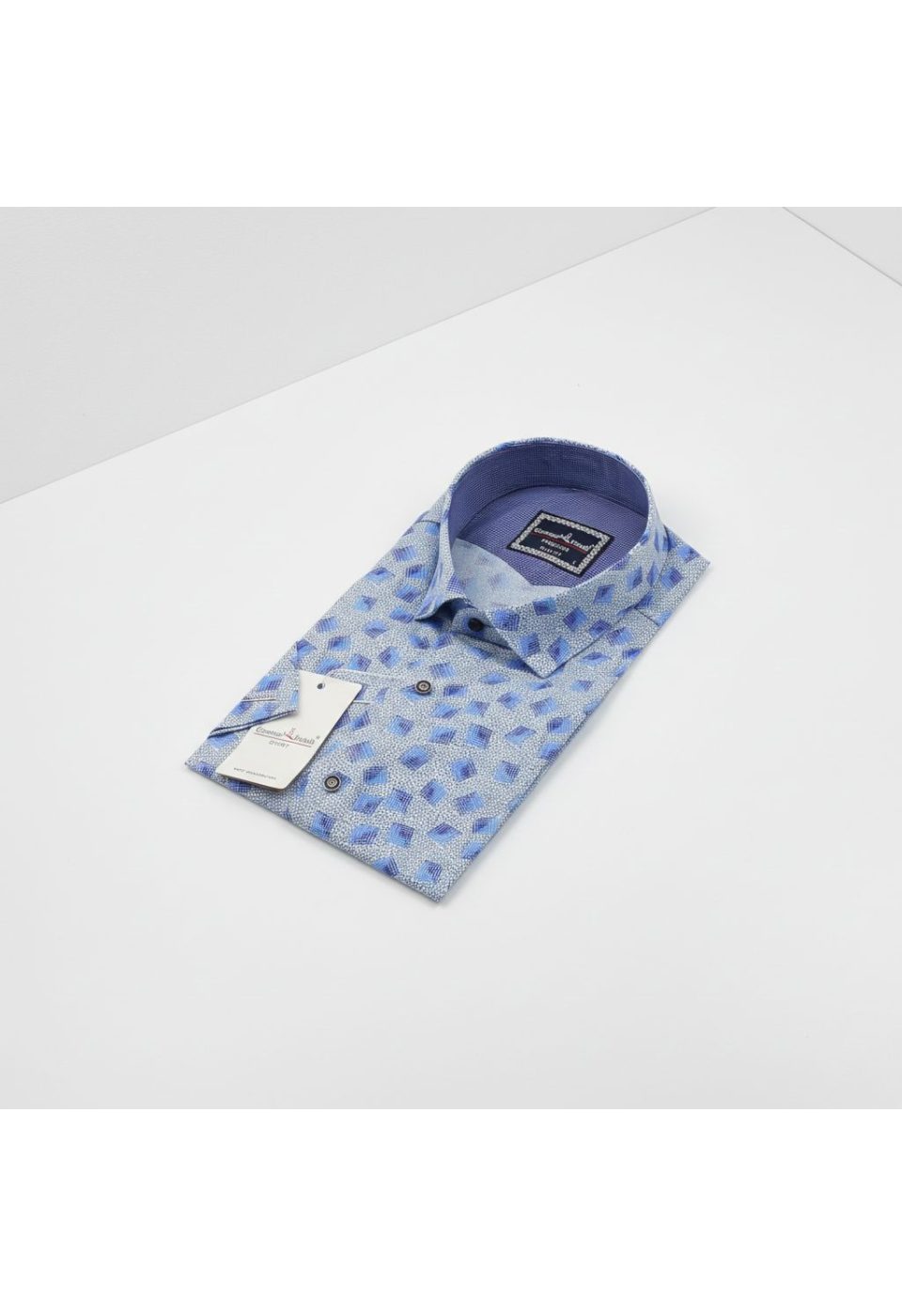 Slim Fit Kısa Kol Mavi Desenli Erkek Gömlek 3GMK321416002 - Giovanni Fratelli
