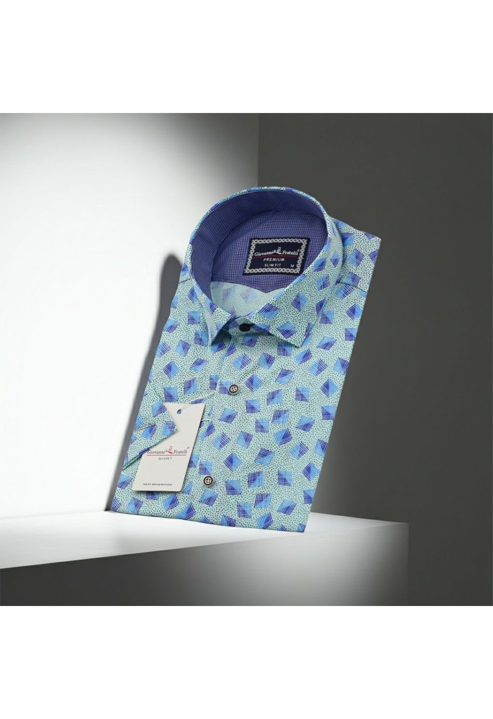 1416 CR K 004 Slim Fit Kısa Kol Su Yeşili Desenli Erkek Gömlek 3GMK321416004 - Giovanni Fratelli