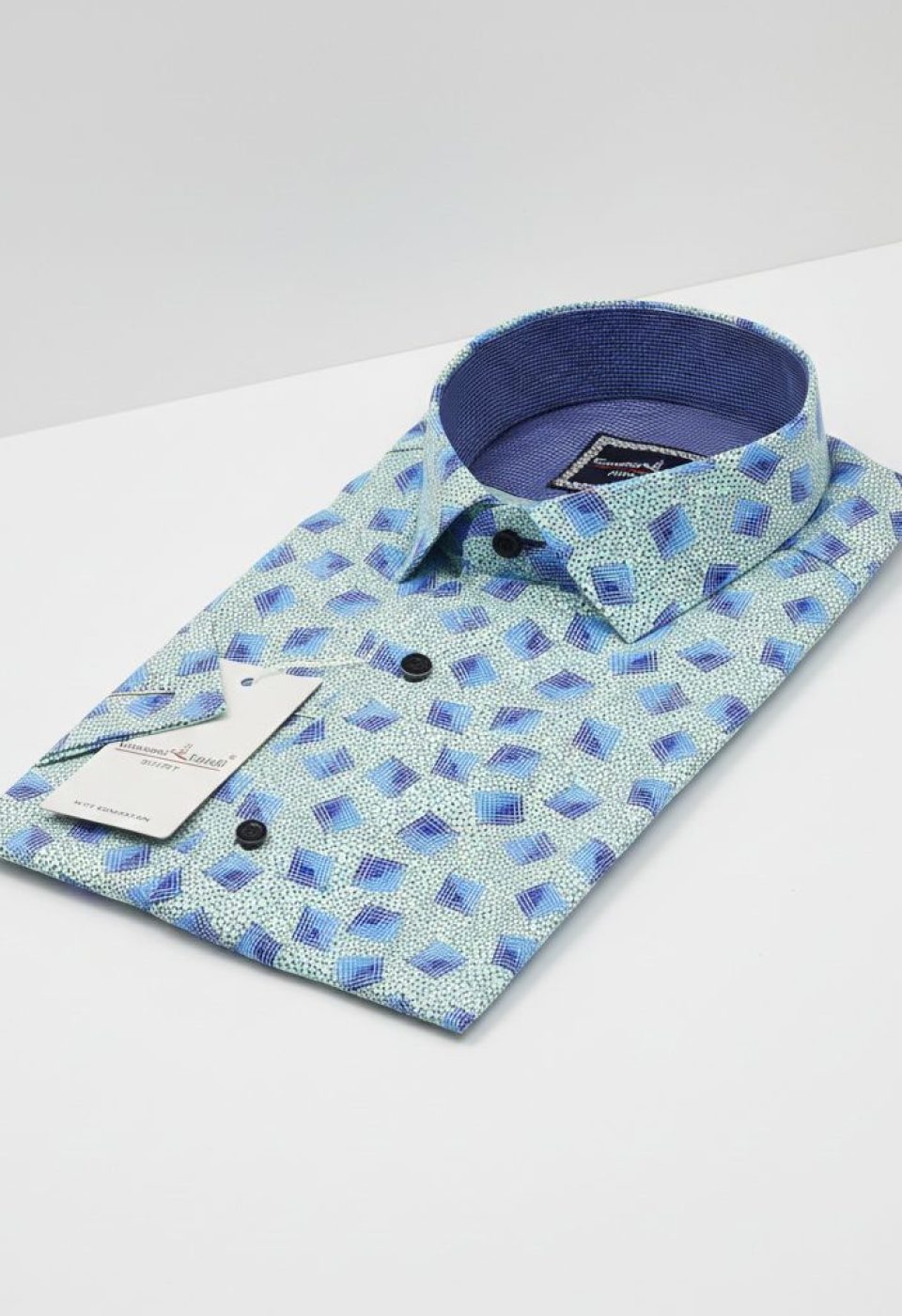 1416 CR K 004 Slim Fit Kısa Kol Su Yeşili Desenli Erkek Gömlek 3GMK321416004 - Giovanni Fratelli