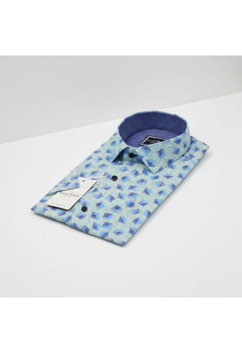 1416 CR K 004 Slim Fit Kısa Kol Su Yeşili Desenli Erkek Gömlek 3GMK321416004 - Giovanni Fratelli