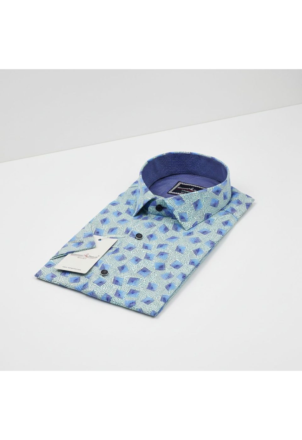 1416 CR K 004 Slim Fit Kısa Kol Su Yeşili Desenli Erkek Gömlek 3GMK321416004 - Giovanni Fratelli