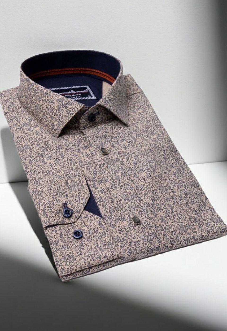 Slim Fit Uzun Kol Desenli Erkek Gömlek 3GMK311445003