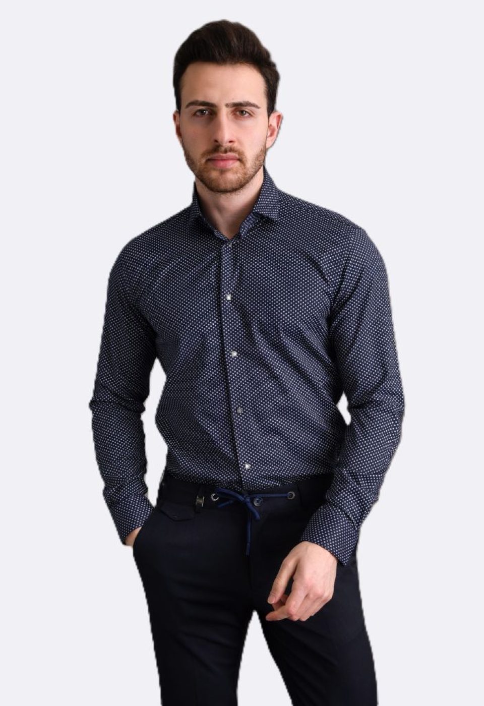 Slim Fit Uzun Kol Desenli Saten Gömlek 3GMK311524003 - Giovanni Fratelli
