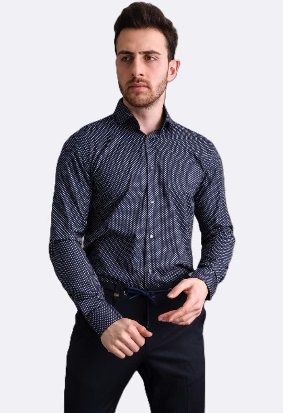 Slim Fit Uzun Kol Desenli Saten Gömlek 3GMK311524003 - Giovanni Fratelli