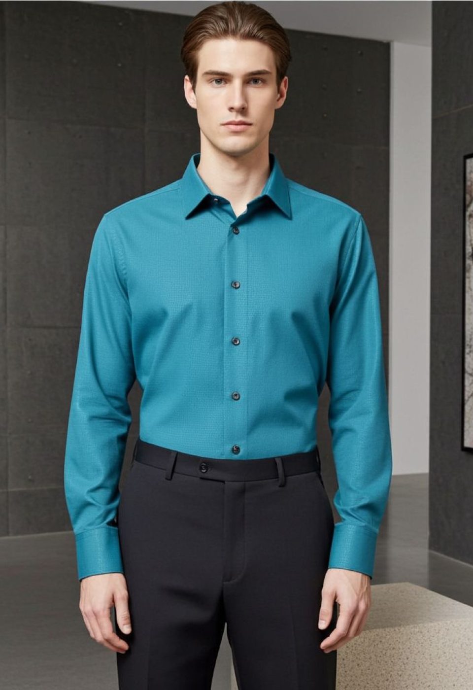 Slim Fit Uzun Kol Desenli Jakar Armürlü Gömlek 2127 CR 009