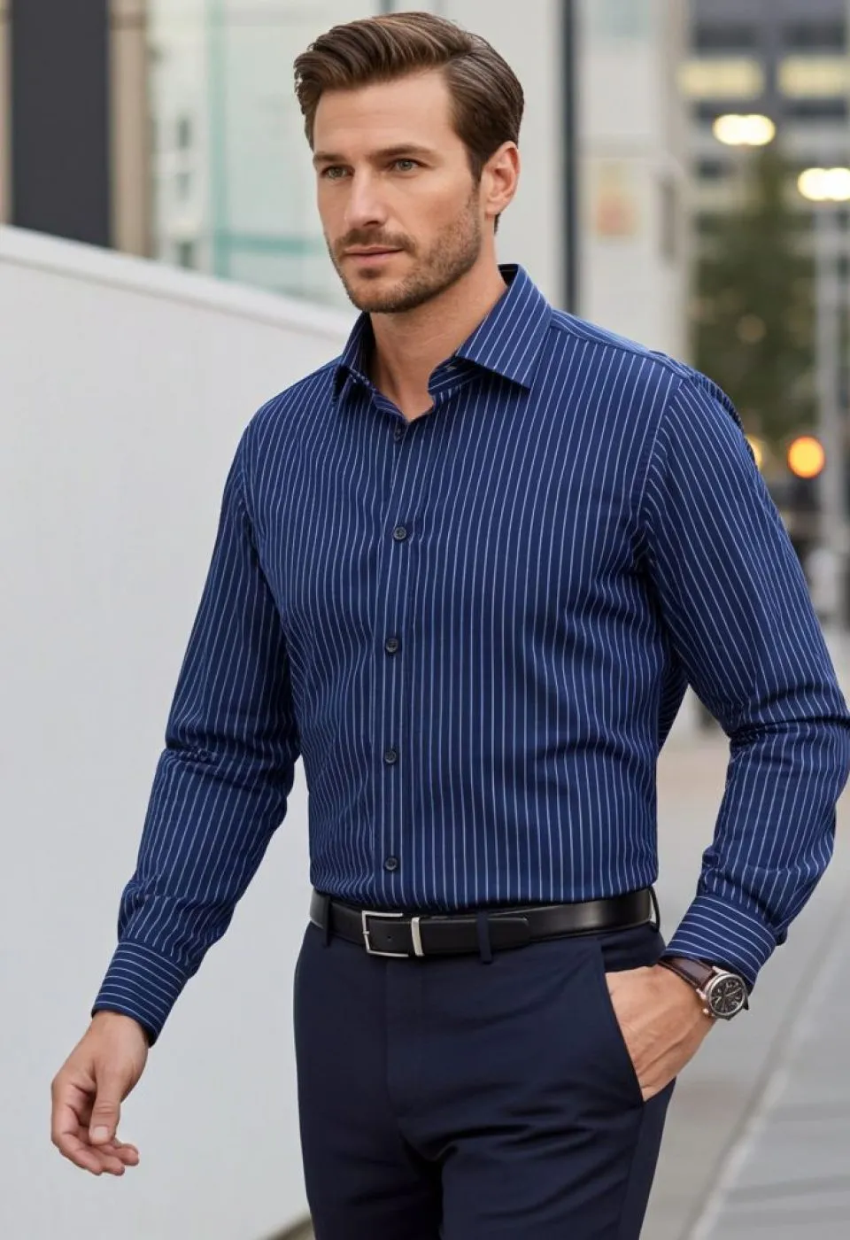 Slim Fit Uzun Kol Desenli Erkek Gömlek 3GMK322129004