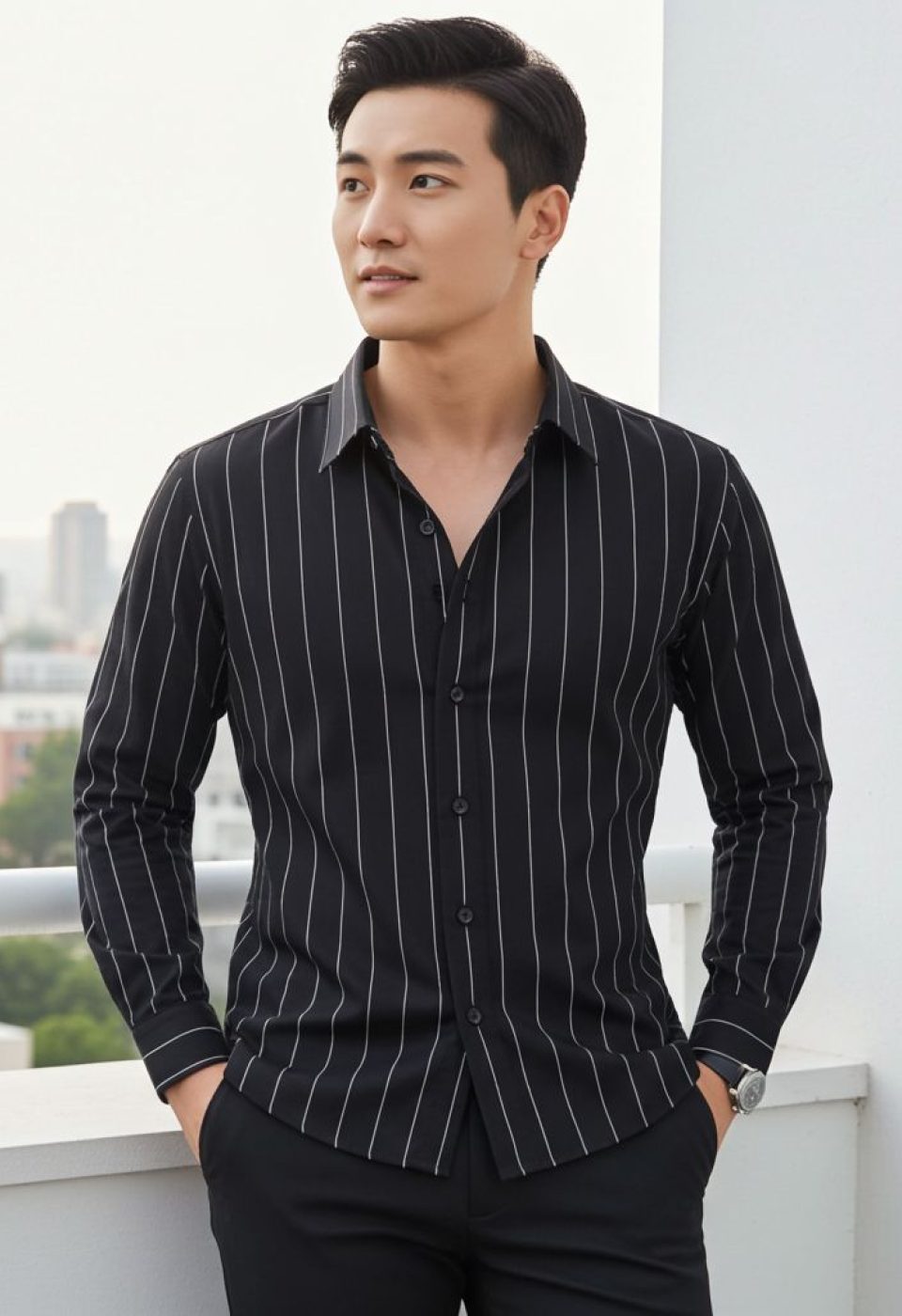 Slim Fit Uzun Kol Desenli Erkek Gömlek 3GMK322129008