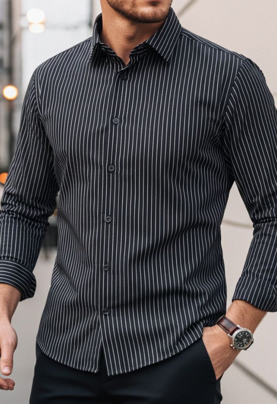 Slim Fit Uzun Kol Desenli Erkek Gömlek 3GMK322129009