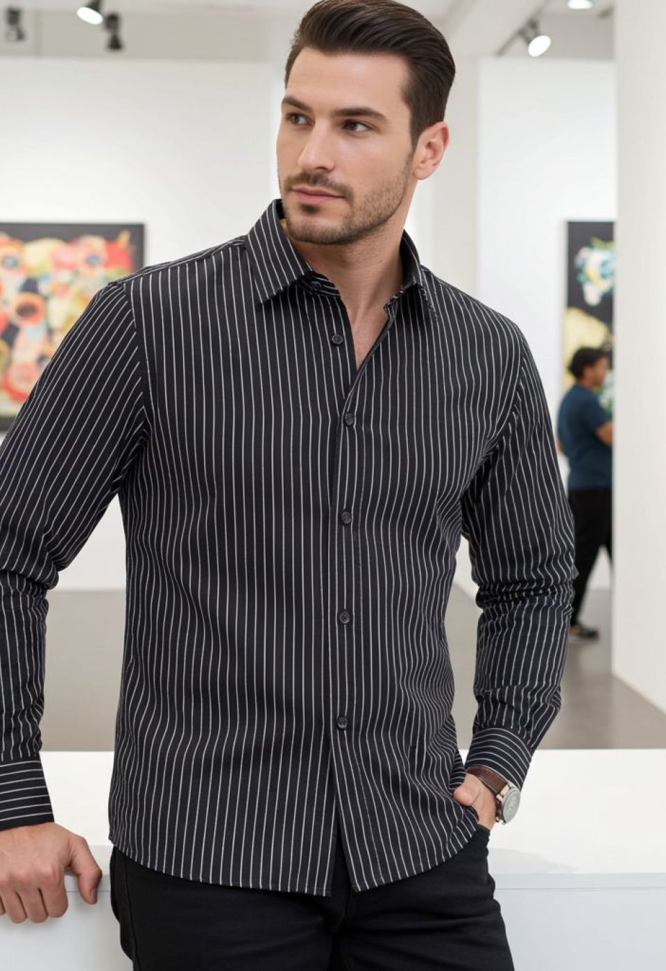 Slim Fit Uzun Kol Desenli Erkek Gömlek 3GMK322129009 - Giovanni Fratelli