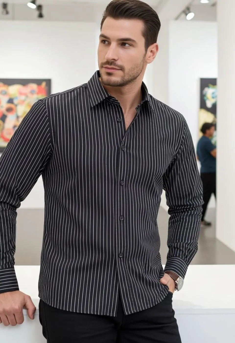 Slim Fit Uzun Kol Desenli Erkek Gömlek 3GMK322129009 - Giovanni Fratelli