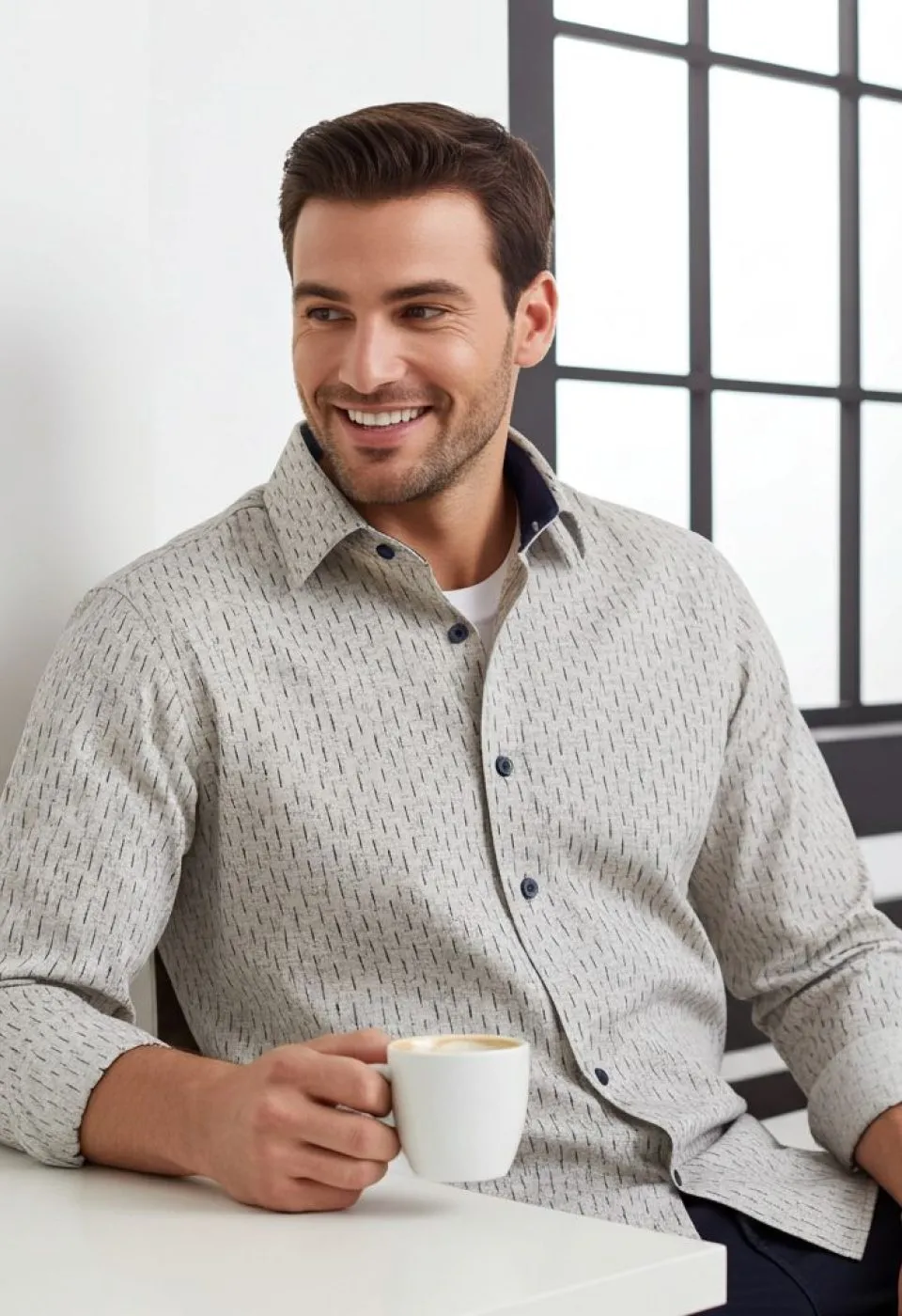 Slim Fit Uzun Kol Desenli Erkek Gömlek 3GMK312446005
